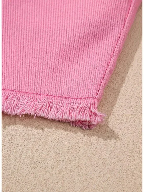 Women's Oversized Denim Jacket Long Sleeve Denim Shirt Jean Jacket B2 Pink - Picture 6 of 6